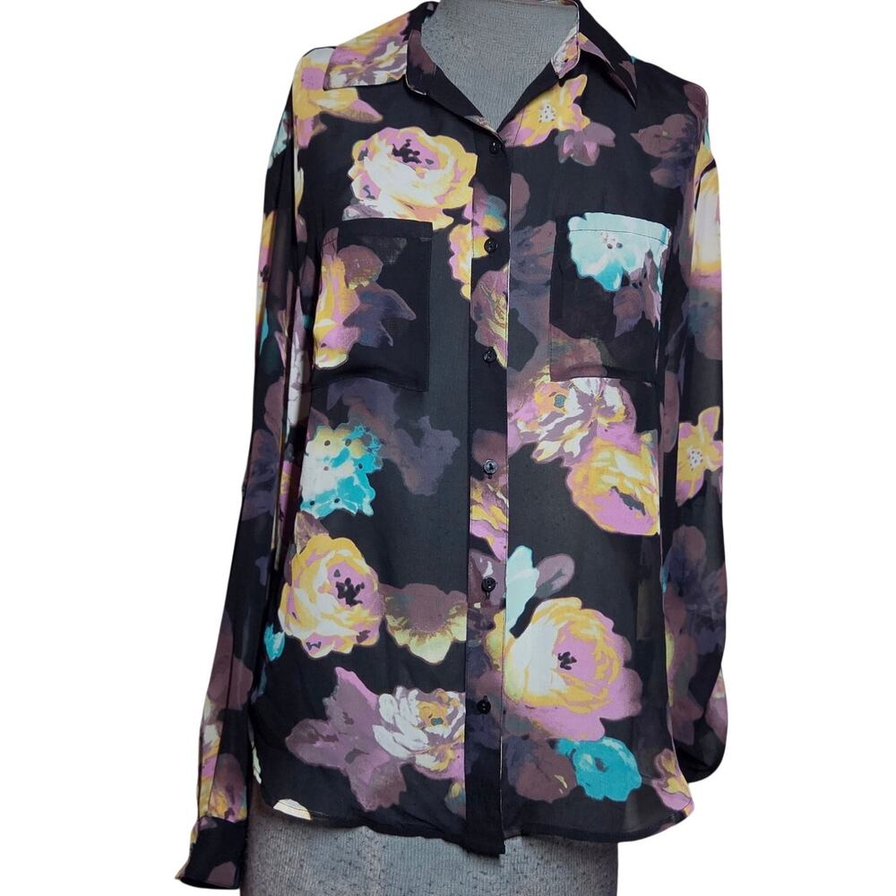 Black Floral Sheer Blouse Size Medium